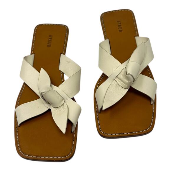 STAUD Women's White Lei Bow Leather Sandals Size 38 - Picture 1 of 10